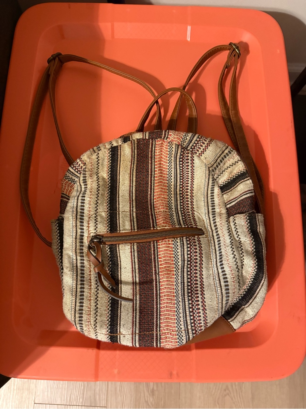 jcpenney Striped Woven Round Backpack - Brown, Cream & Orange